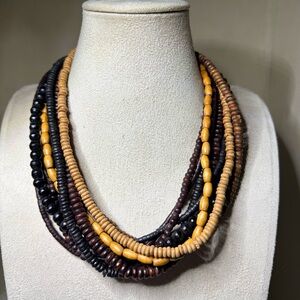 Vintage 9 Stranded Wooden Bead Necklace Monies Style